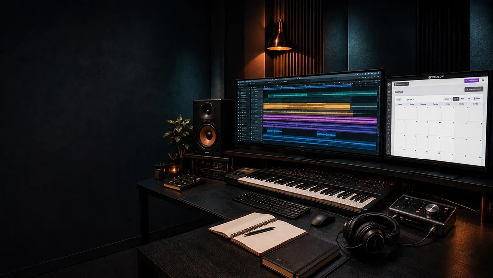 Audio production and WOLFLOW project planning workspace